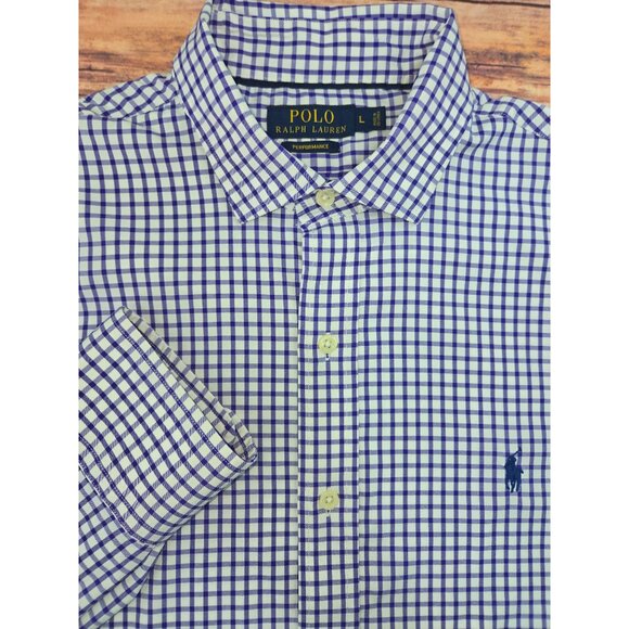 Polo Ralph Lauren Mens Performance Purple Check Shirt Large - Picture 4 of 8